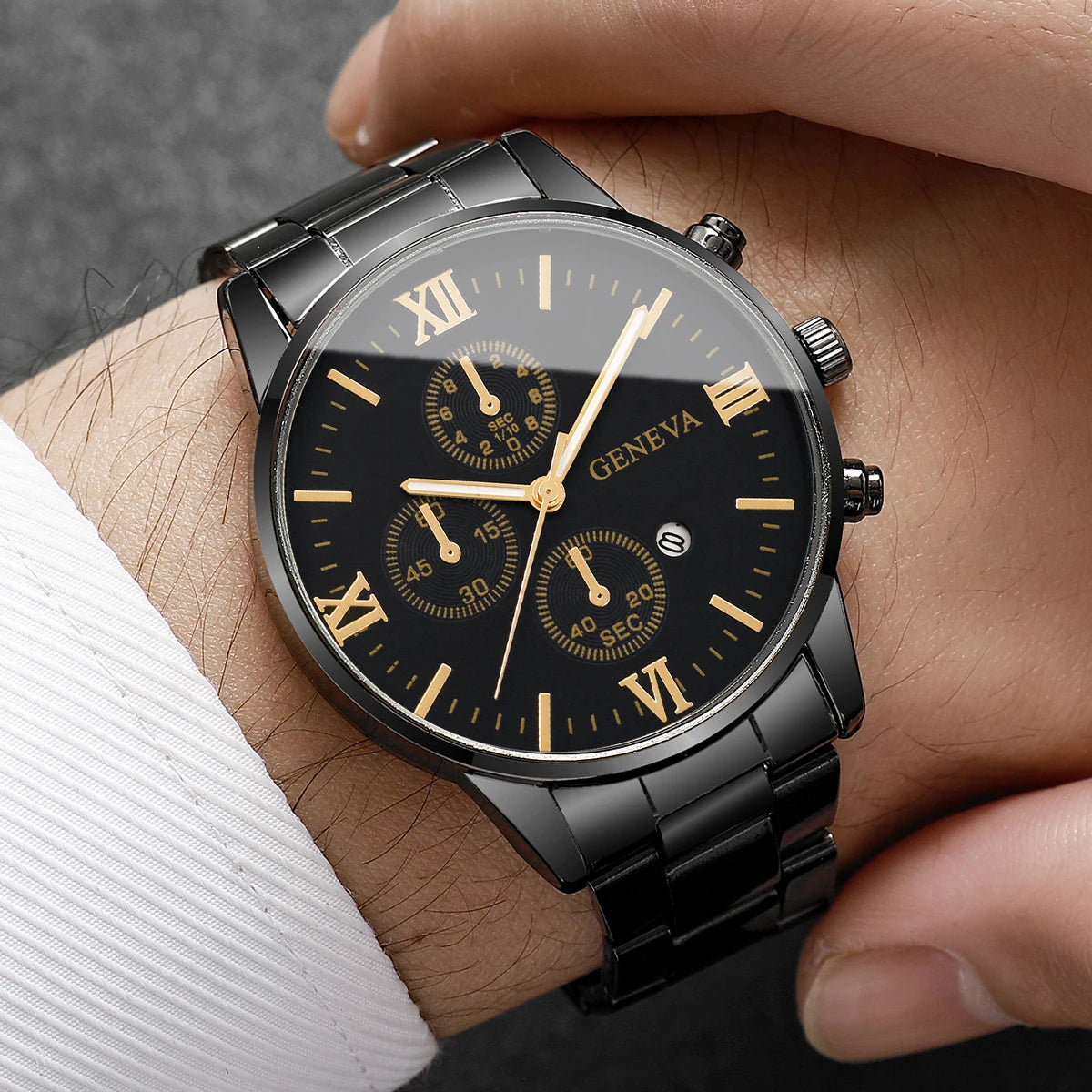 Luxury Mens Business Watches Fashion Roma Dial Men Quartz Watch Calendar Wristwatches for Man Clock Reloj Hombre（Without Box）