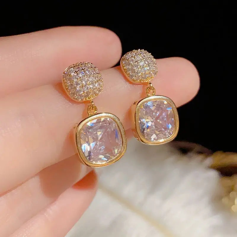 Silver Needle Fashion Square Zircon Drop Earrings For Women Jewelry 2025 Trending New Luxury Women's Crystal Earrings