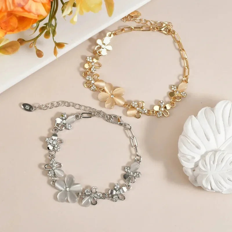 Fashion Flower Bracelet Crystals Chain for Woman Stainless Steel Bracelet for Women Jewelry