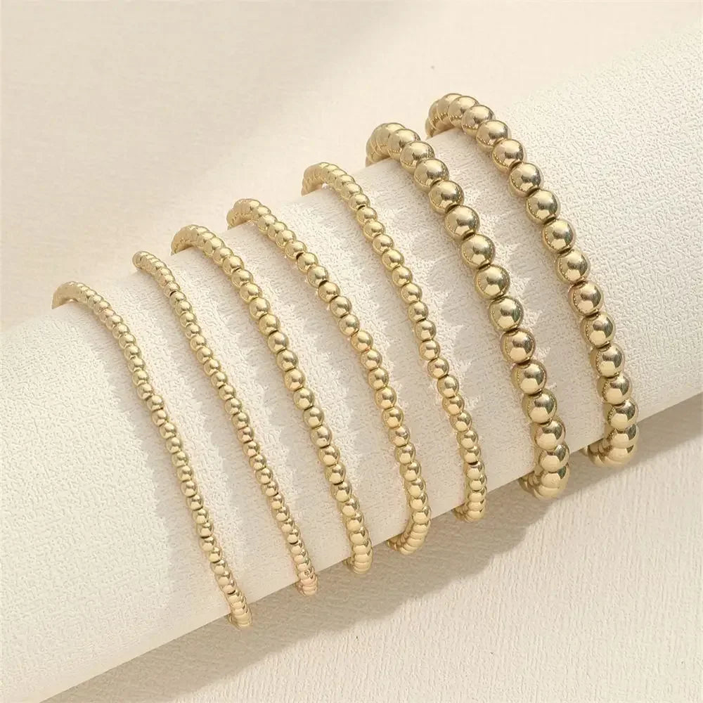Stainless Steel Bracelets Vintage Handmade Ball Beaded Bracelets for Women Punk Gold Color Bangles Party Fashion Jewelry