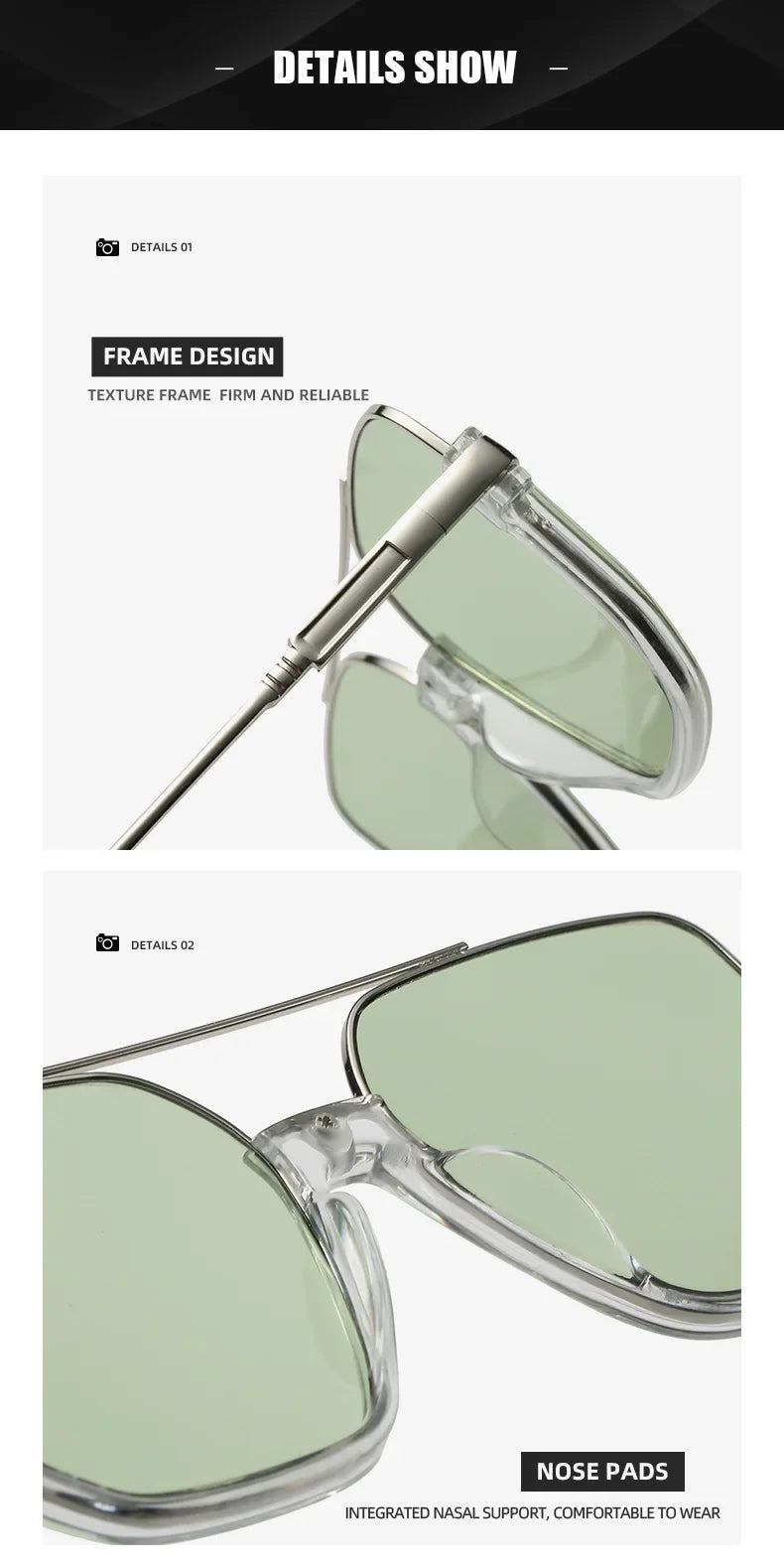 Vintage Oversized Sunglasses Fashion Men Women Square Shades Eyewear Trendy Ins Popular Brand Design UV400 Sun Glasses