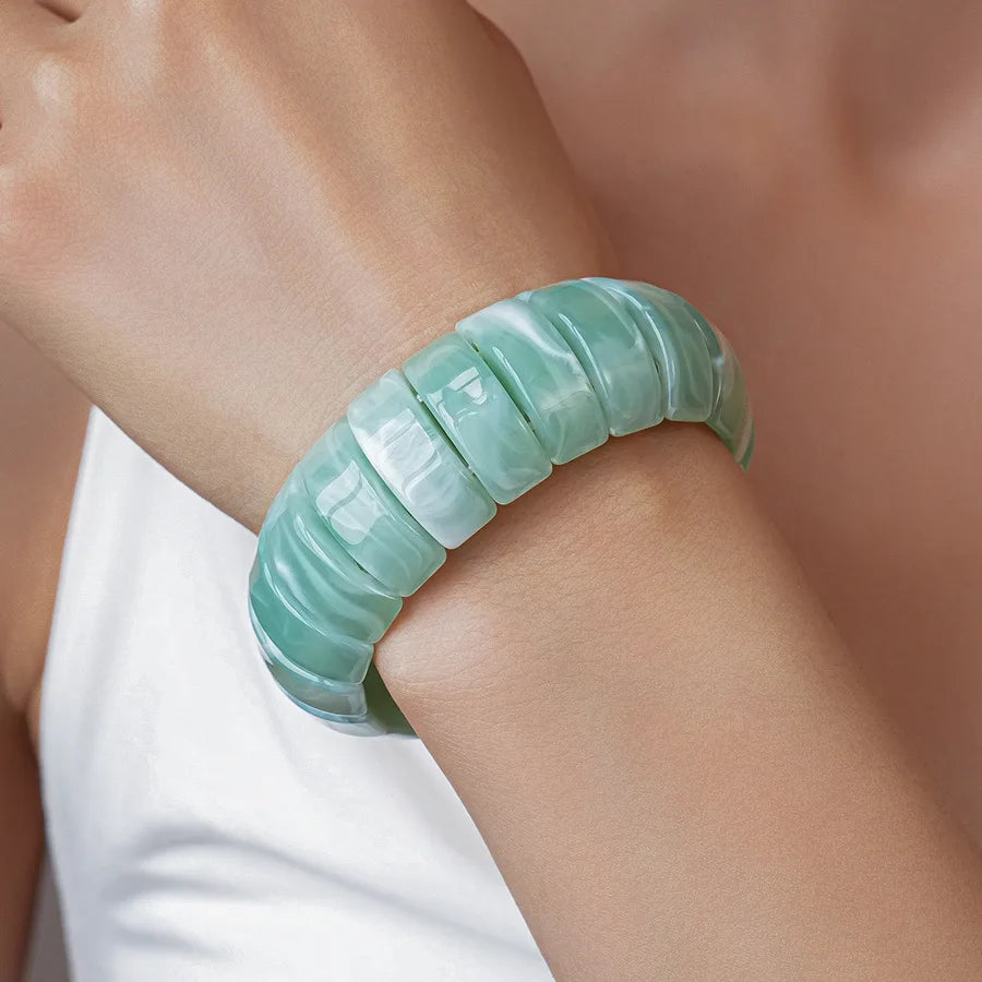 Green Irregular Square Round Wide Bracelets Vintage Resin Acrylic Smudging Bangles Bracelets for Women Girl Jewelry Gifts