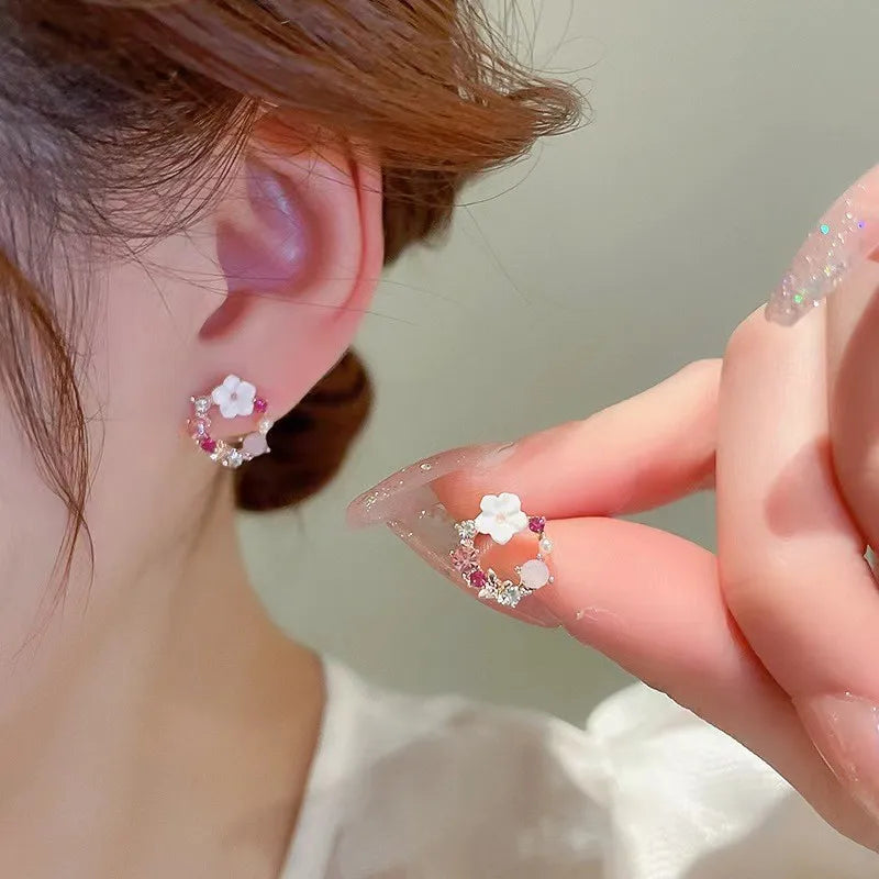 Silver Needle Crystal Pearl Butterfly Flower Wreath Earrings For Women Jewelry 2025 Trending Women's Fashion Earrings