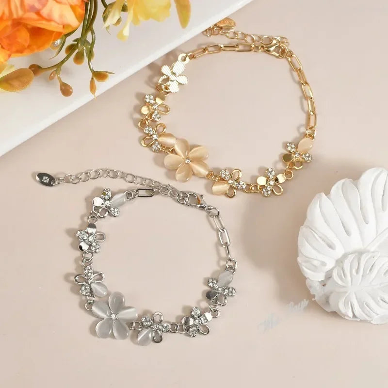 Fashion Flower Bracelet Crystals Chain for Woman Stainless Steel Bracelet for Women Jewelry