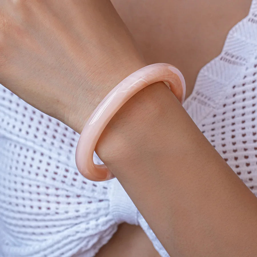 Pink Acrylic Resin Smudging Bangles for Women Girls Smooth Irregular Geometric Square Elastic Bracelets Wristband Jewelry