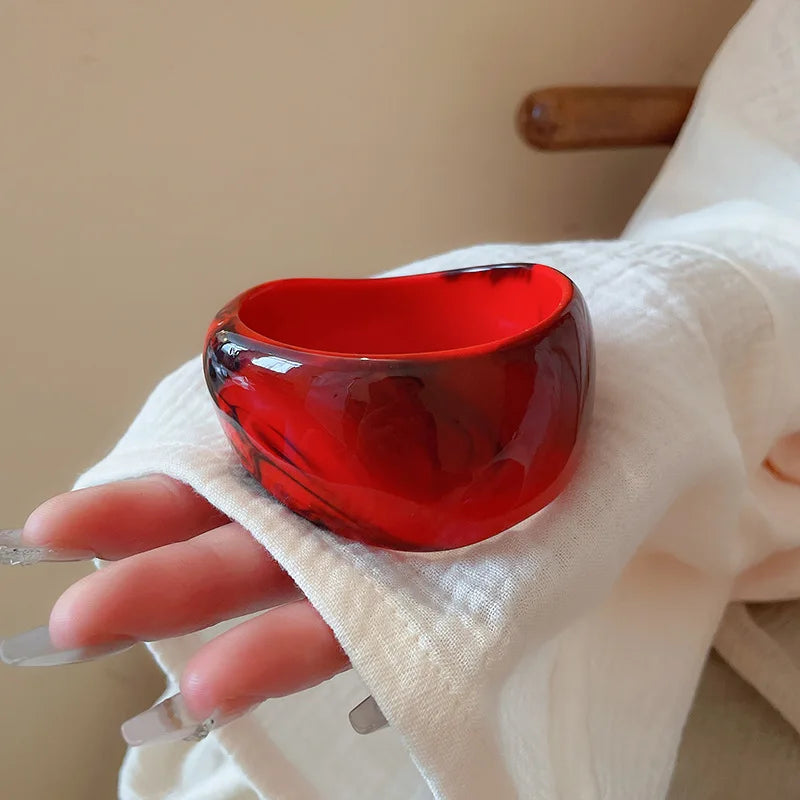 Vintage Smudging Bangle Geometric Wide Chunky Bracelets for Women Personality Acrylic Bracelet Hand Jewelry