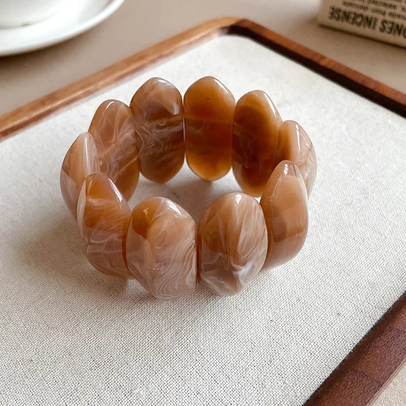 Vintage Smudging Bangle Geometric Wide Chunky Bracelets for Women Personality Acrylic Bracelet Hand Jewelry