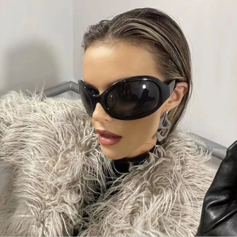 Cycling Fashion Y2K Punk Sunglasses Goggle New Women Men Oval Sports Sun Glasses Female Oversized Colorful Lens Eyewear UV400