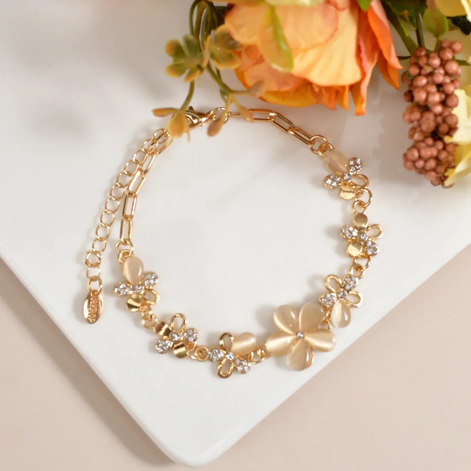 Fashion Flower Bracelet Crystals Chain for Woman Stainless Steel Bracelet for Women Jewelry
