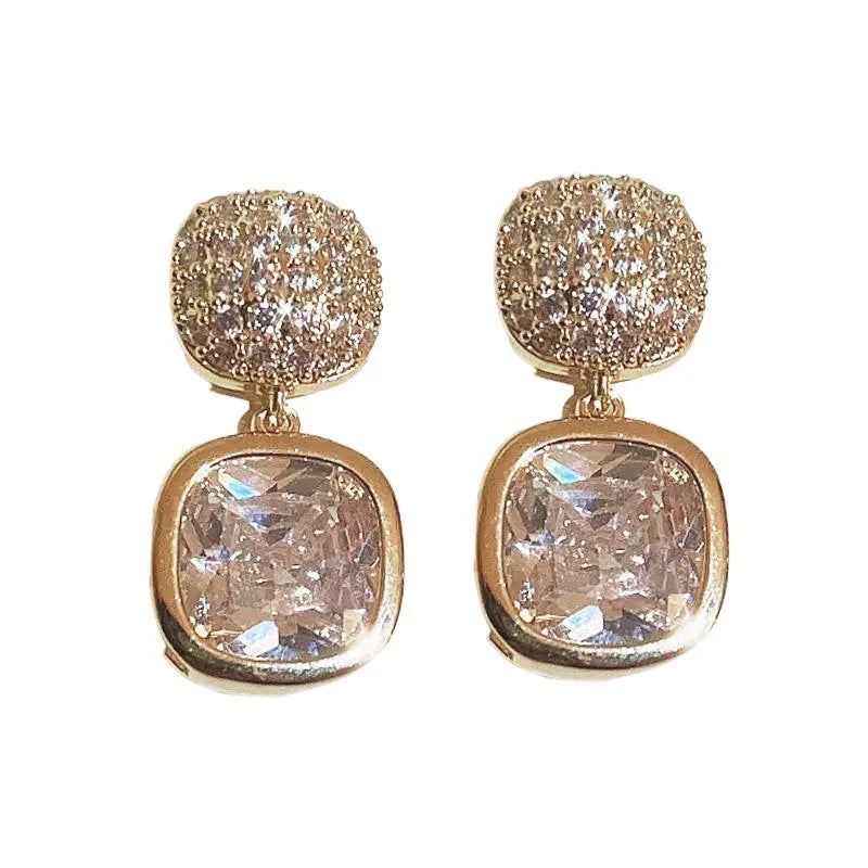 Silver Needle Fashion Square Zircon Drop Earrings For Women Jewelry 2025 Trending New Luxury Women's Crystal Earrings