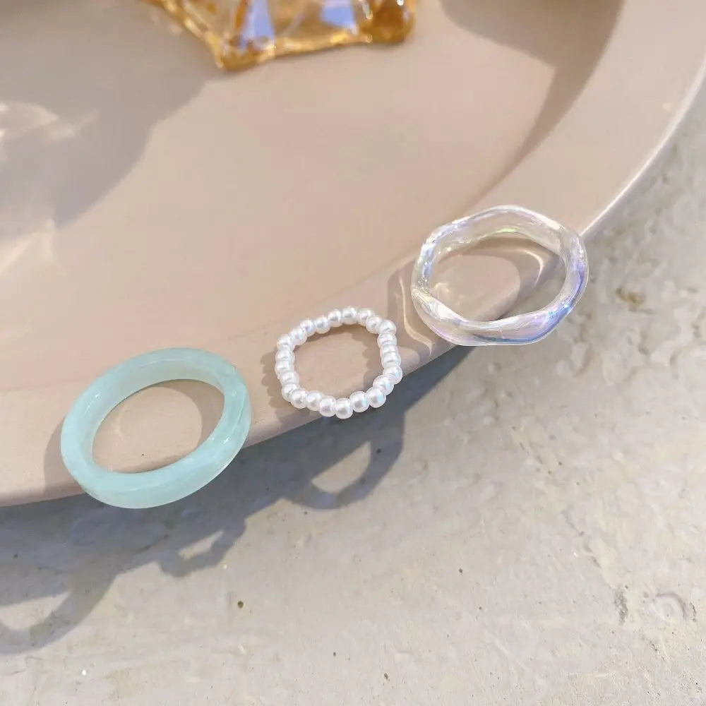 Circle Minimalist Accessories Beads Korean Style Resin Ring Women Pearl Ring Set Popular Accessories Party Favors