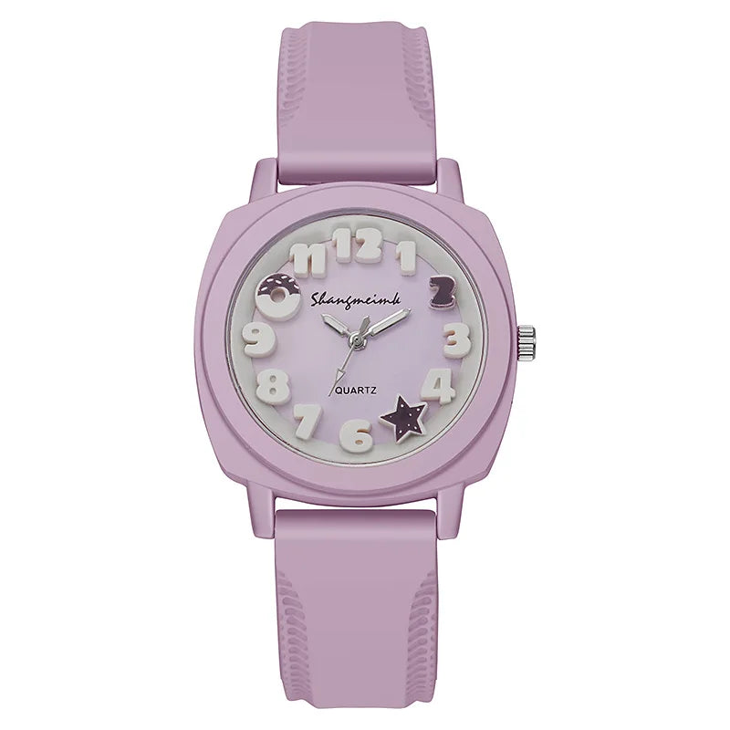 Fashion 3D Arabic Dial Women's Quartz Watch Candy Color Silicone Band Square Watches