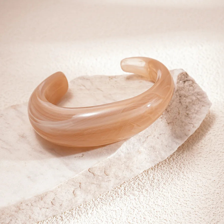 Pink Resin Acrylic Smudging Bangle for Women 2025 New Fashion Round Wide Stacked Bracelets Hand Jewelry Gifts Wholesale