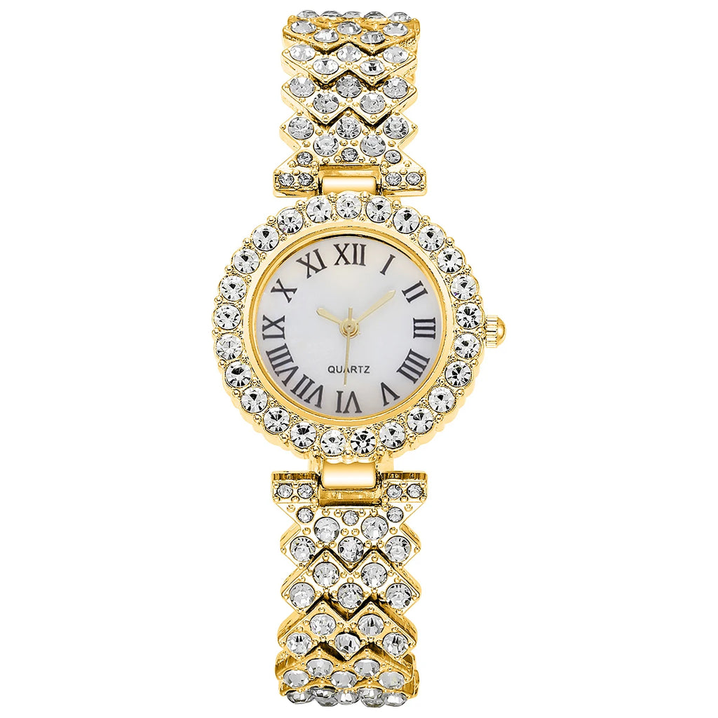 6PCS Luxury Rhinestone Women Watches Fashion Roma Dial Bracelet Wrist Watch Jewelry Set Relogio Feminino（Without Box）