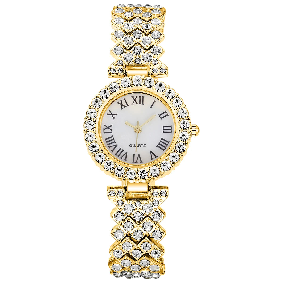 6PCS Luxury Rhinestone Women Watches Fashion Roma Dial Bracelet Wrist Watch Jewelry Set Relogio Feminino（Without Box）