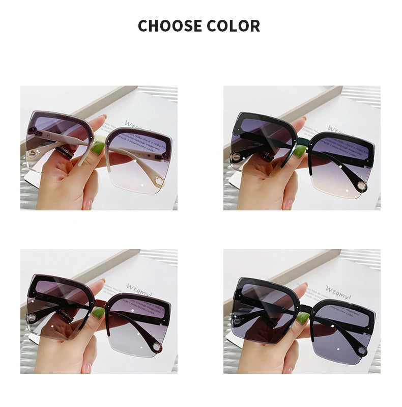 Oversized Sunglasses Man Woman Fashion Rimless Vintage Square Sun Glasses Eyewear Luxury Brand Design UV400 Female Shades