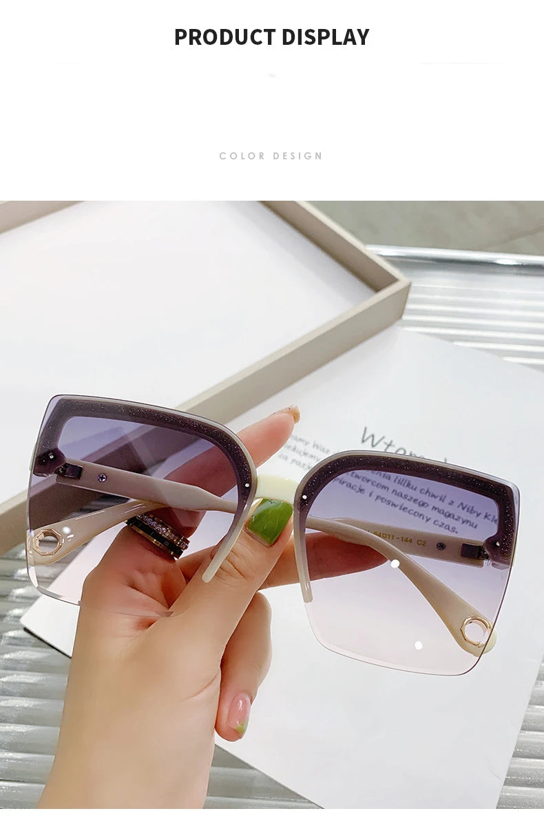 Oversized Sunglasses Man Woman Fashion Rimless Vintage Square Sun Glasses Eyewear Luxury Brand Design UV400 Female Shades