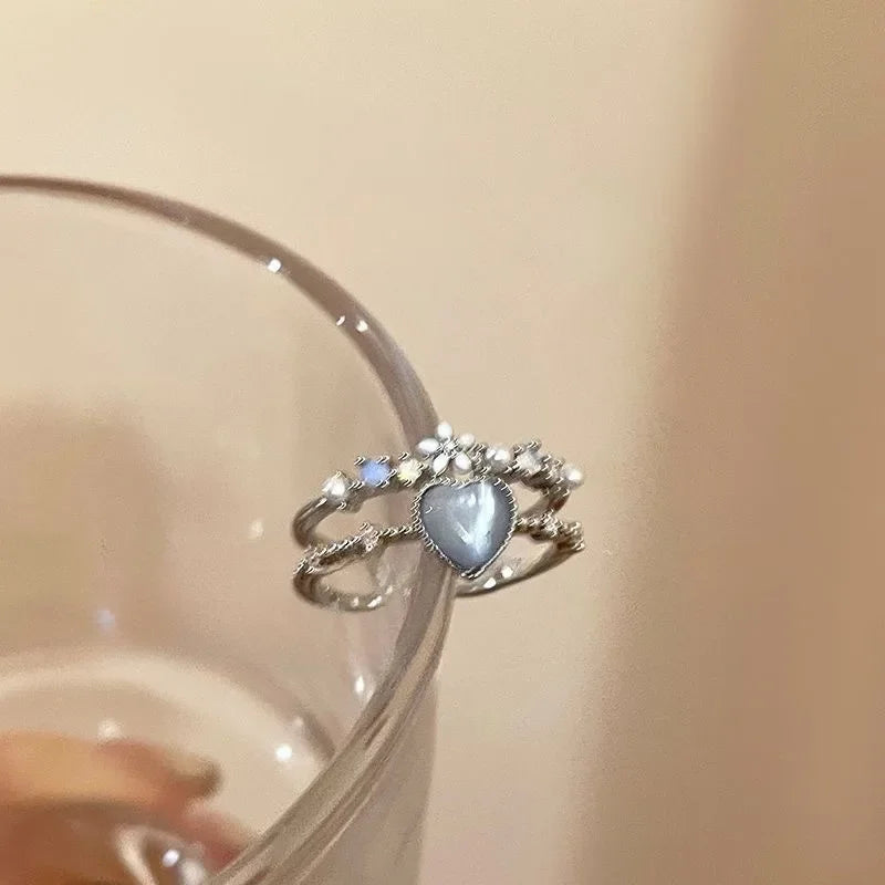 Fashion Jewelry Crystal Rings Heart Adjustable Ring Irregular Geometry Punk Vintage Rings Set for Women