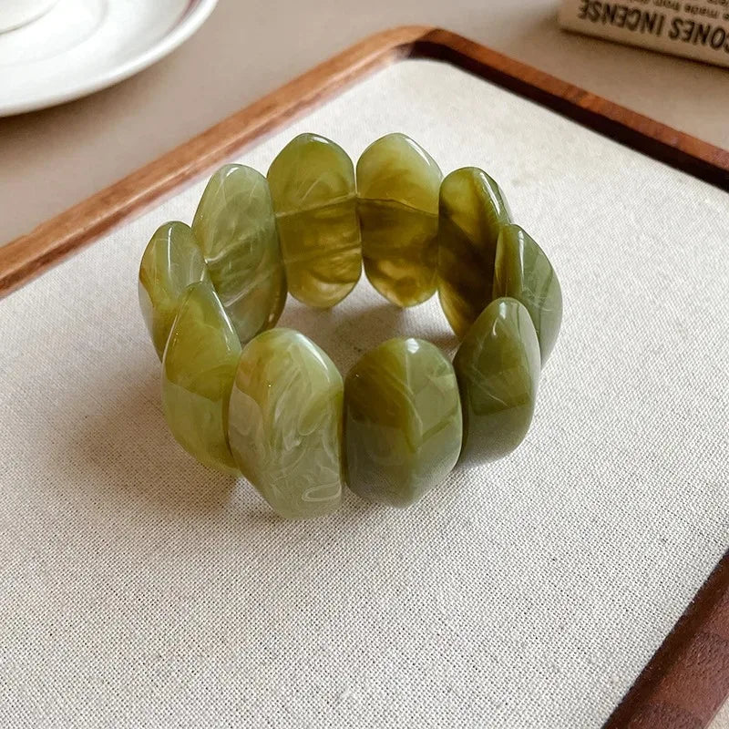 Vintage Smudging Bangle Geometric Wide Chunky Bracelets for Women Personality Acrylic Bracelet Hand Jewelry