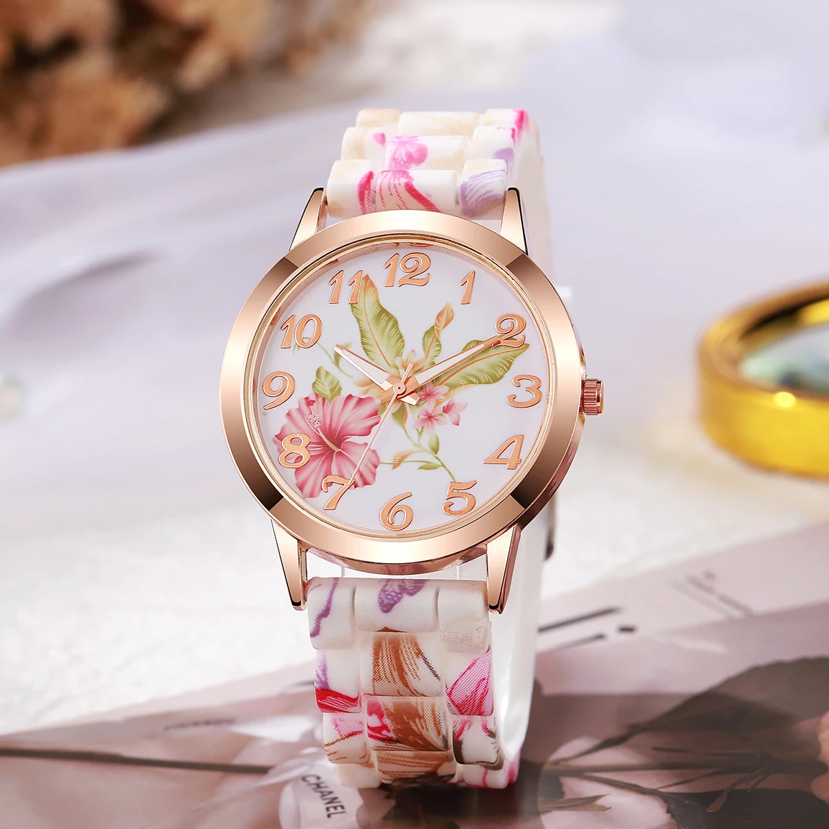2/3/4/5PCS Fashion Flowers Printed Women Watches Casual Silicone Band Female Quartz Watch Relogio Feminino（Without Box）