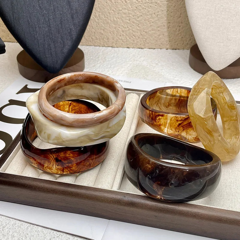 Vintage Bohemian Geometric Wide Resin Bracelet Brown Large Irregular Chunky Bangle Jewelry Gifts for Women Girls