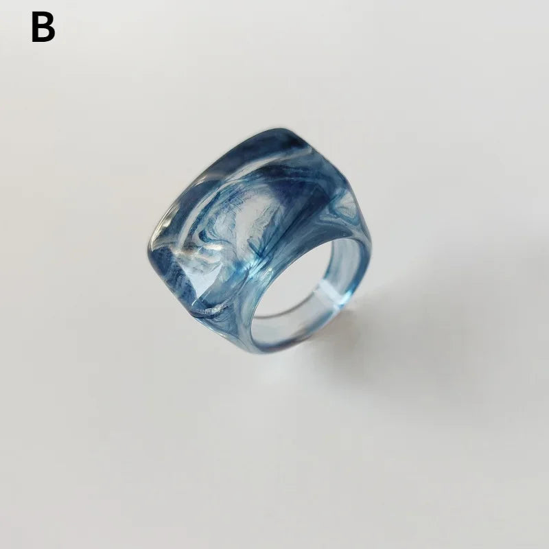 Fashion Creative Resin Acrylic Ring Vintage Simple Geometric Square Finger Rings for Women Jewelry
