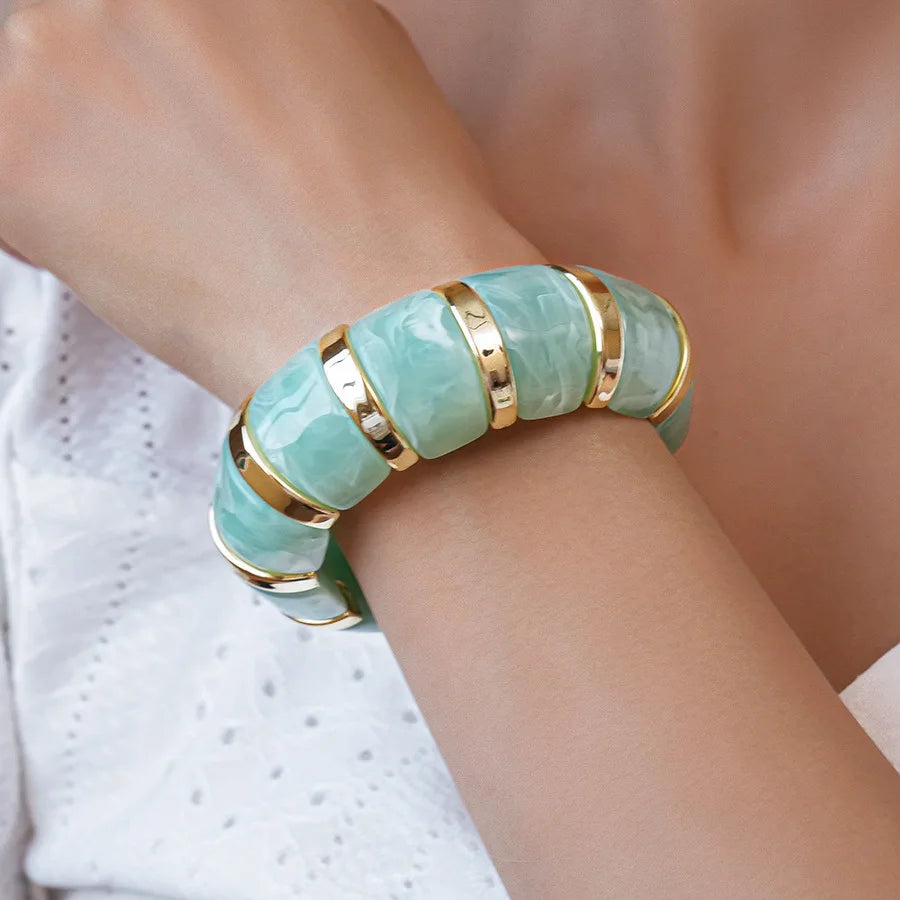Fashionable Green Resin Acrylic Smudging Bangle for Women Exaggerated Irregular Geometric Wide Chunky Bracelets Bangles Jewelry