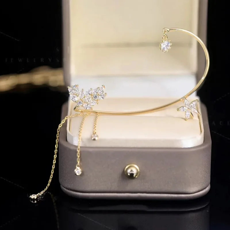Gold Color Ear Bone Clip For Women Sweet Exquisite Sparkling Crystal Star Ear Cuff Clip Earring Wedding Jewelry Accessories Gift