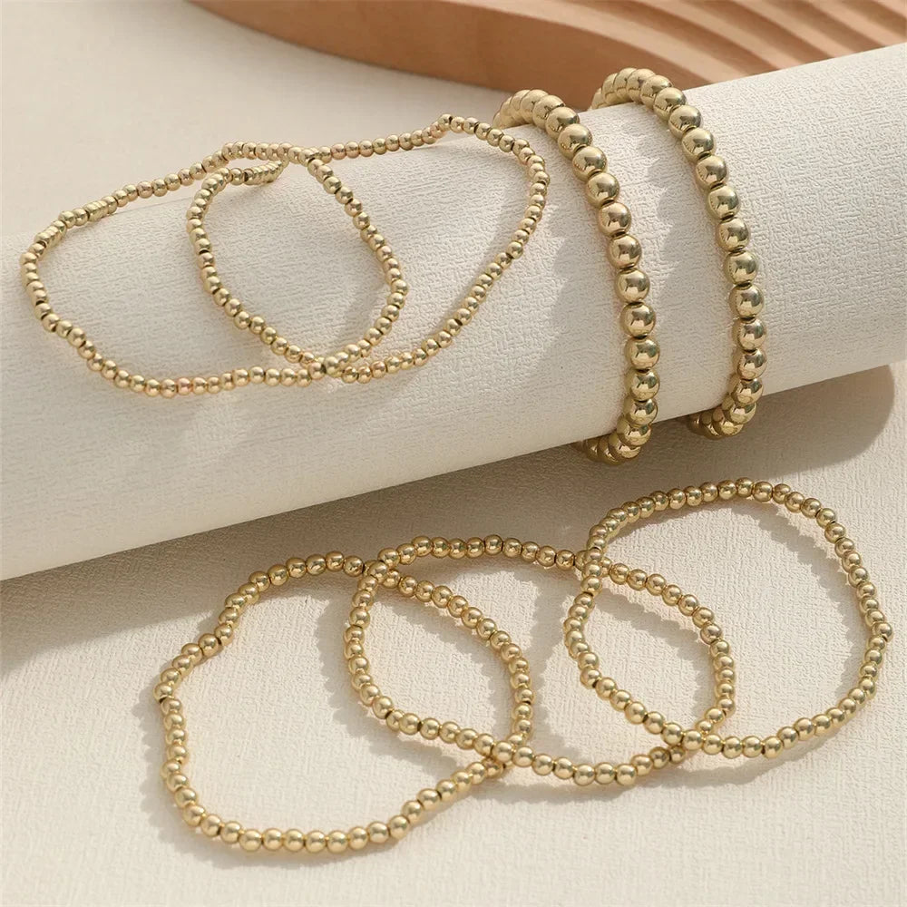 Stainless Steel Bracelets Vintage Handmade Ball Beaded Bracelets for Women Punk Gold Color Bangles Party Fashion Jewelry