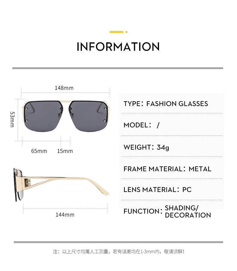 Fashion Oversized Square Sunglasses Woman Brand Designer Vintage Square Sun Glasses Female Big Frame Shades UV400 Eyewear