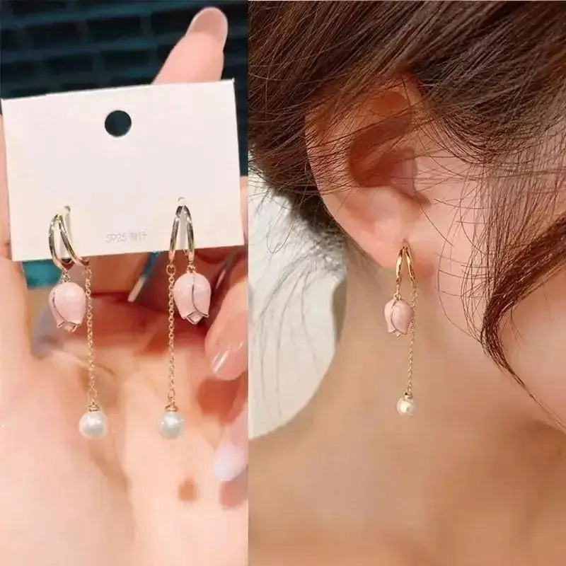 Silver Needle Fashion Purple Crystal Heart Drop Earrings For Women Jewelry 2025 Trending New Luxury Women's Earrings