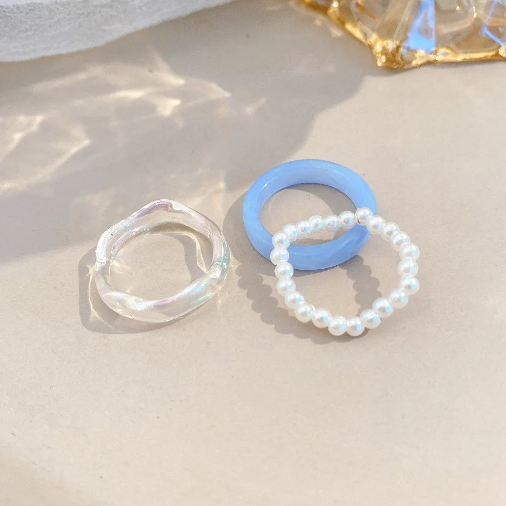 Circle Minimalist Accessories Beads Korean Style Resin Ring Women Pearl Ring Set Popular Accessories Party Favors