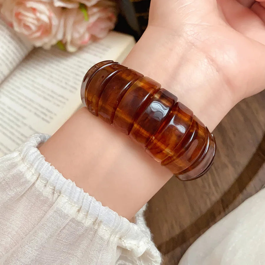 Acrylic Smudging Bangles for Women Unique Design Geometric Oval Elastic Stretch Bracelets Wide Bangles Jewelry Party Gifts