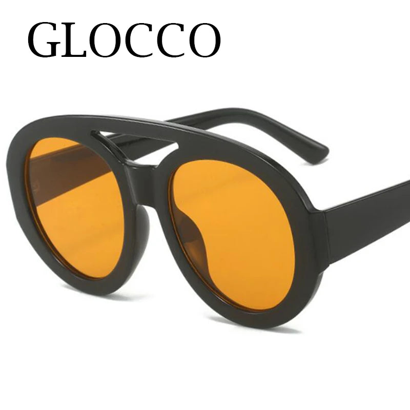 Vintage Oversized Sunglasses Women Luxury Brand Big Frame Sun Glasses Black Yellow Fashion Shades Double Bridges Round Glasses