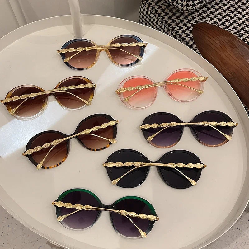 New Vintage Round Frame Sunglasses Gradient Color Trendy Fashion Women Eyewear Brand Designer Shades for Ladies Gafas De Sol