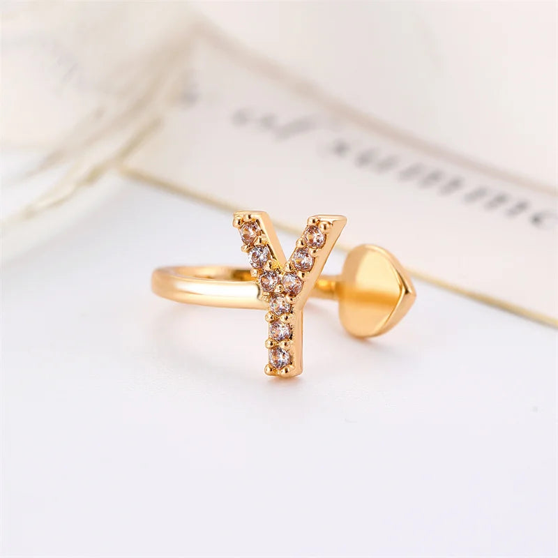 Zircon Initial A-Z Letter Clip Earrings For Women Adjustable Crystal Ear Stud Name Alphabet Female Wedding Jewelry Gift