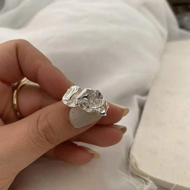 Irregular Pleated Ring for Women Open Adjustable Rings Wide Trendy Finger Rings Y2K Accessories Fashion Jewelry