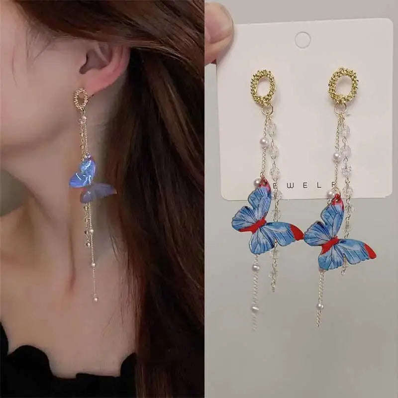 Silver Needle Vintage Green Crystal Butterfly Drop Earrings For Women Jewelry 2025 Trending Luxury Zircon Women's Earrings