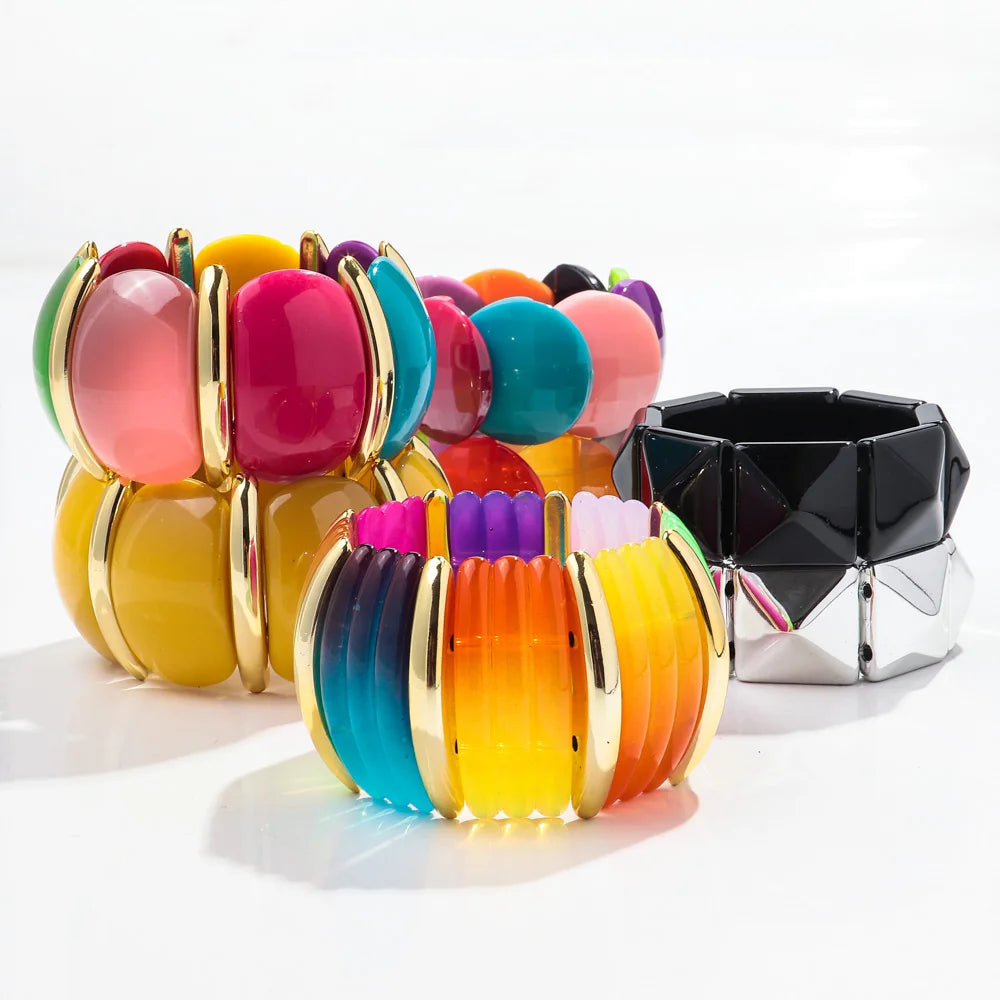 New Trend Acrylic Irregular Geometric Exaggerated Chunky Bangles for Women Resin Colorful Statement Bracelet Jewelry Gifts