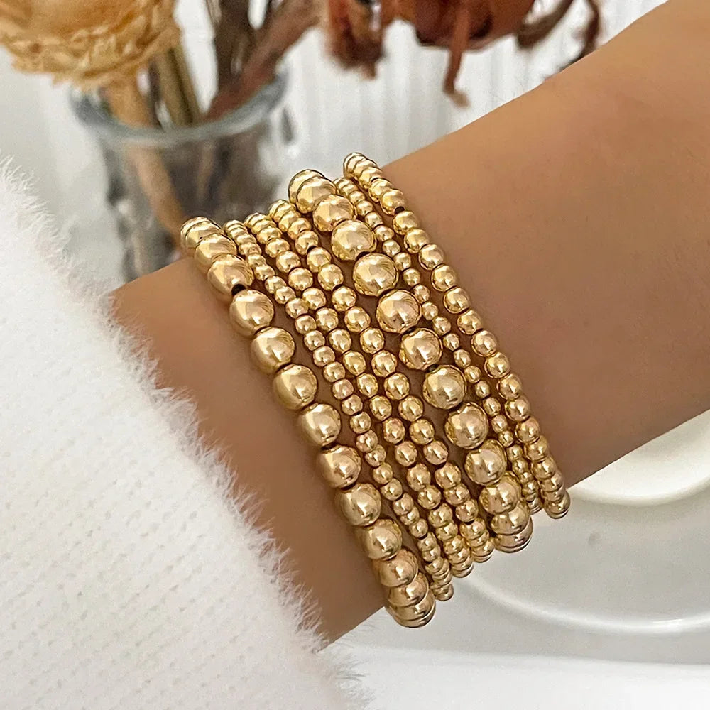 Stainless Steel Bracelets Vintage Handmade Ball Beaded Bracelets for Women Punk Gold Color Bangles Party Fashion Jewelry