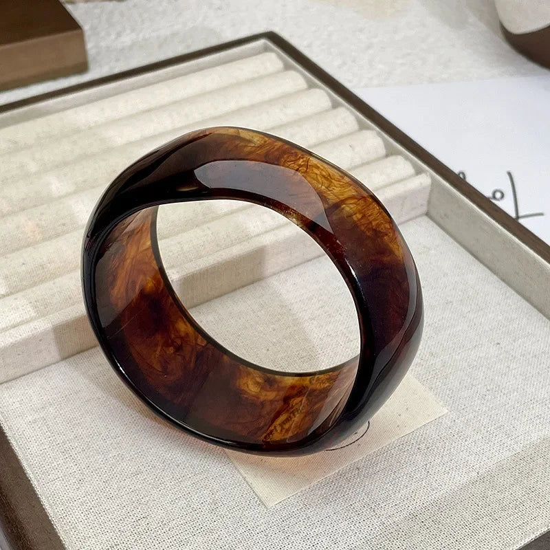 Vintage Bohemian Geometric Wide Resin Bracelet Brown Large Irregular Chunky Bangle Jewelry Gifts for Women Girls