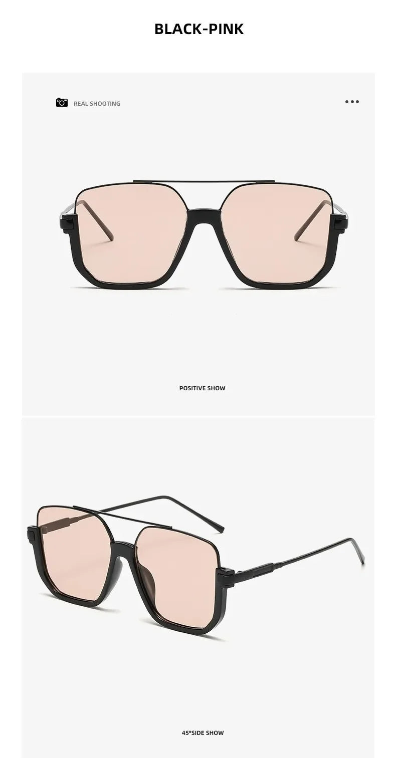 Vintage Oversized Sunglasses Fashion Men Women Square Shades Eyewear Trendy Ins Popular Brand Design UV400 Sun Glasses