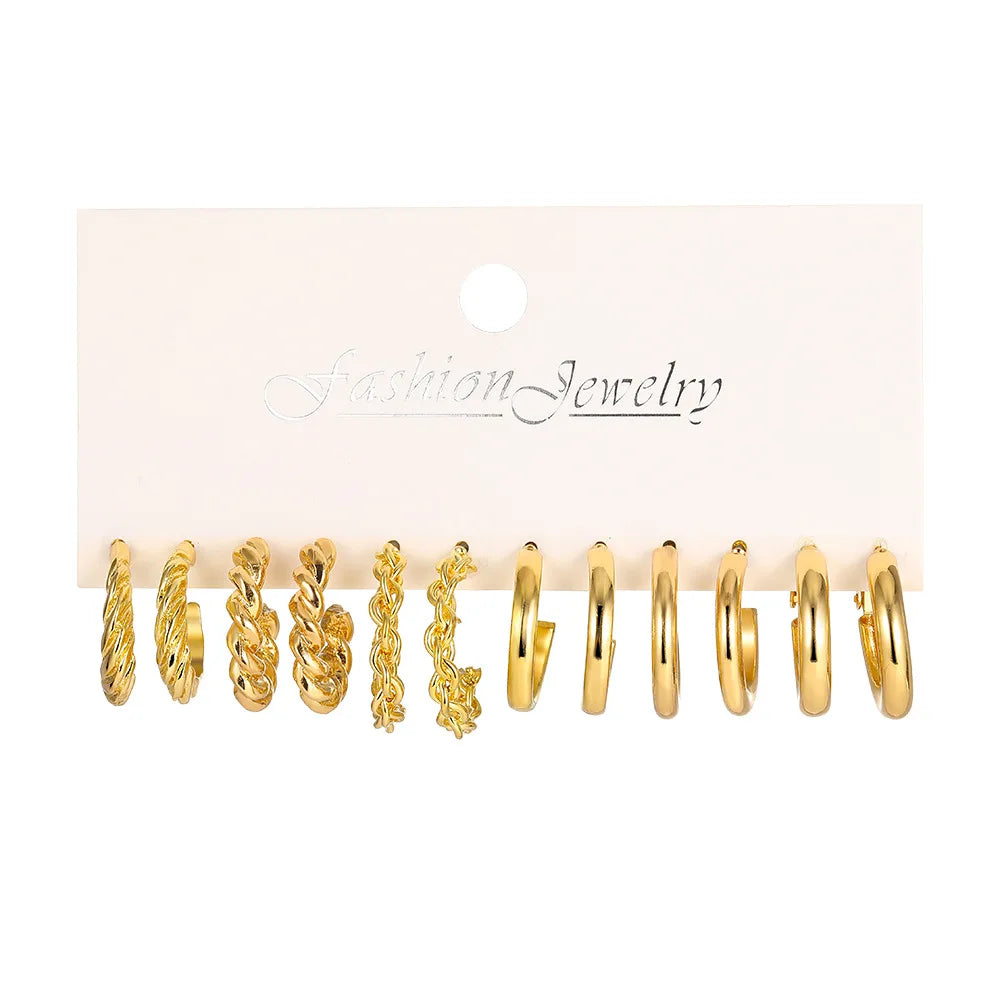 Boho Big Circle Hoop Earring Set for Women Gold Color Bohemia Vintage Pearl Square Earring Heart Zircon Ear Studs Jewelry