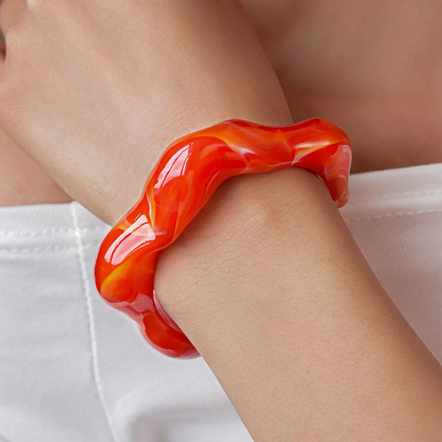 Red Resin Acrylic Elastic Bracelets Personality Geometric Fashion Irregular Wide Stacking Bracelets Hand Jewelry for Women