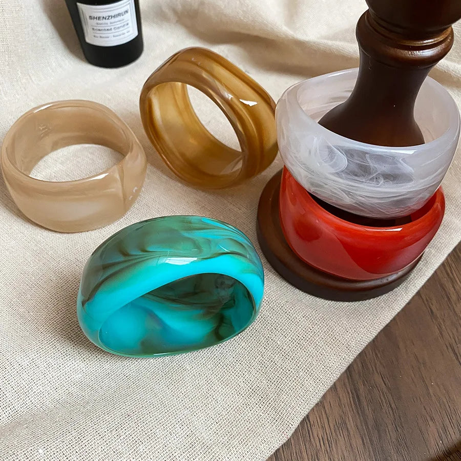 Acrylic Smudge Bangles Exaggerated Irregular Wide Round Bracelets for Women Personality Hand Ring Jewelry Party