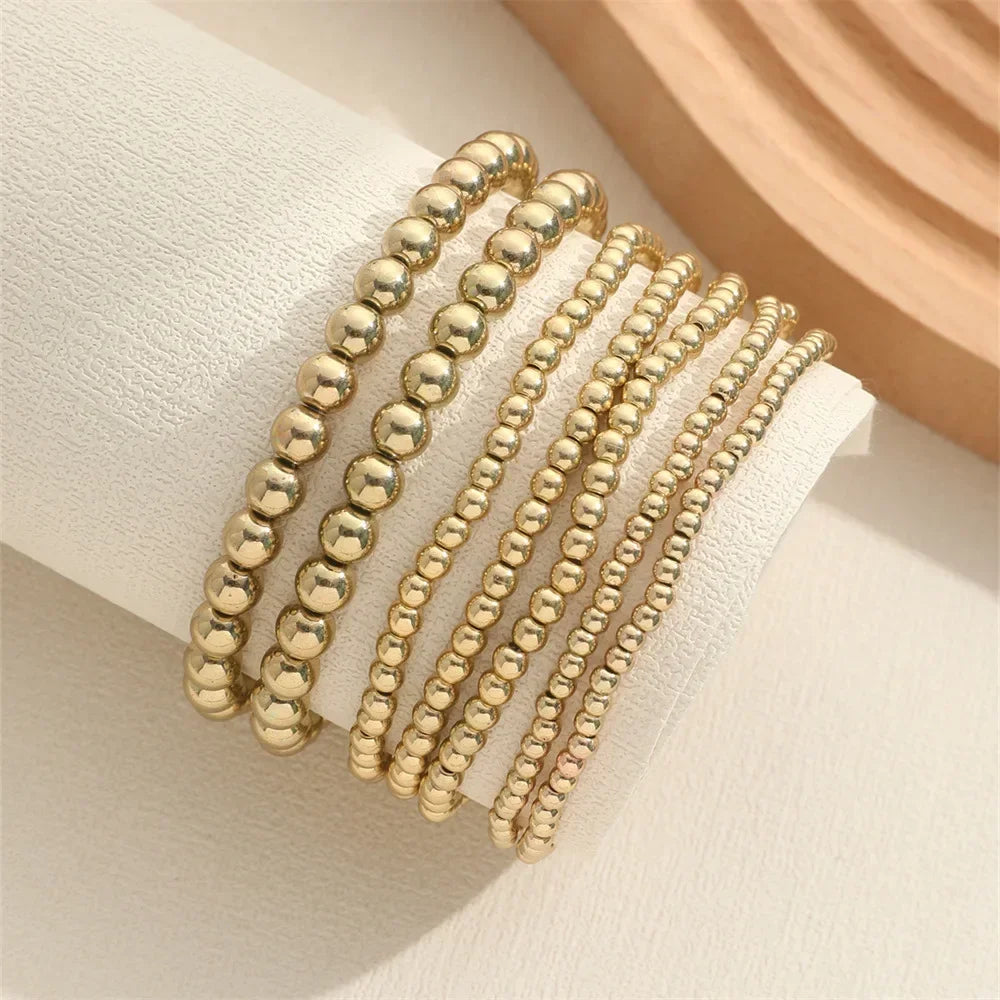 Stainless Steel Bracelets Vintage Handmade Ball Beaded Bracelets for Women Punk Gold Color Bangles Party Fashion Jewelry