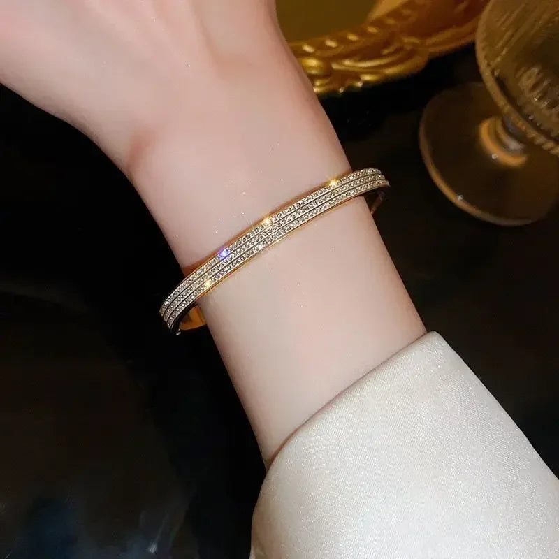 Titanium Steel Stainless Steel Bangles Inlaid Zircon Gold Plated Bracelet Classic Simple Style Bangles for Women Daily Jewelry
