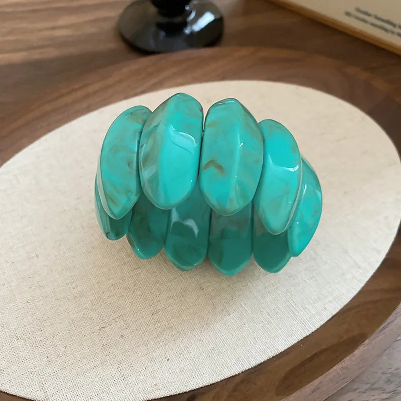 Acrylic Smudging Bangles for Women Unique Design Geometric Oval Elastic Stretch Bracelets Wide Bangles Jewelry Party Gifts
