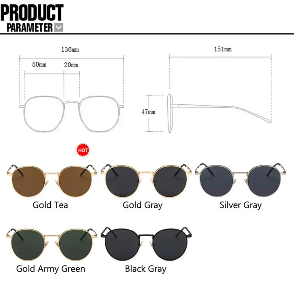 Women Men Sunglases Round Sun Glasses Women's Metal Frame Eyewear Fishing Glasses UV400 Shades