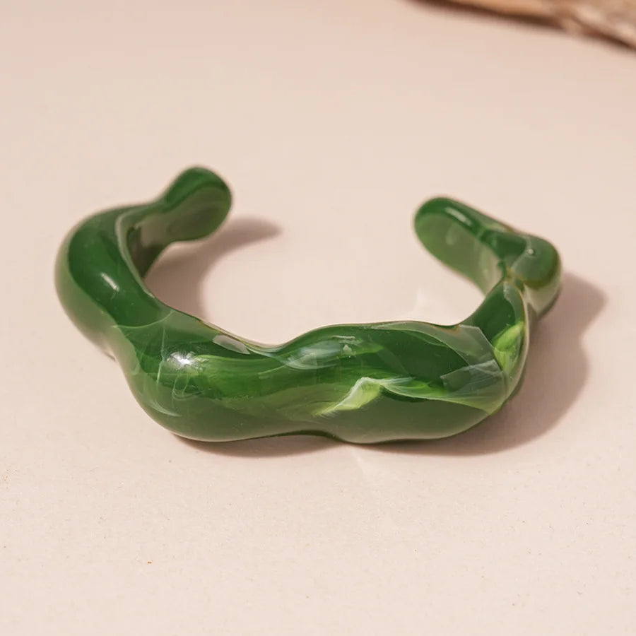 Fashionable Green Resin Acrylic Smudging Bangle for Women Exaggerated Irregular Geometric Wide Chunky Bracelets Bangles Jewelry